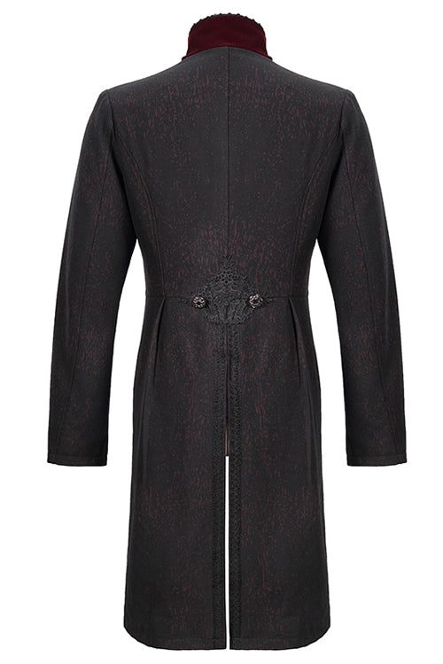 Black And Red Retro Embroidered Mens Gothic Coat - Product - 6