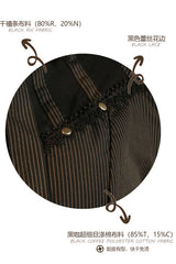 Black/Brown Single Breasted Long Sleeves Ruffled Striped Print Ouji Lolita Dress - Product - 11