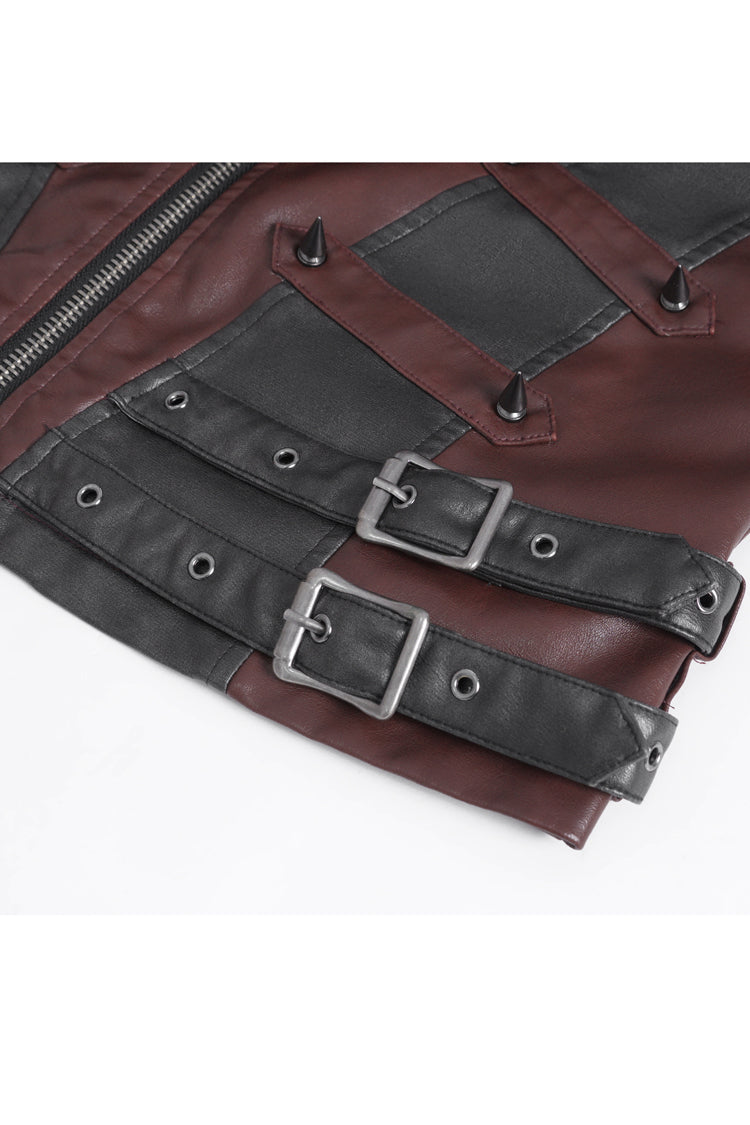 Red Studded Faux Leather Men's Punk Vest - Product - 10