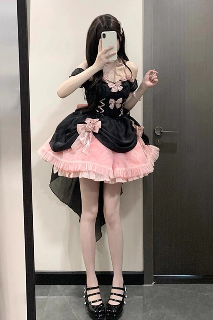 Black/Pink Multi-layer Hanayome Bowknot Fishbone Elegant Princess Sweet Lolita Jsk Dress - Product - 8