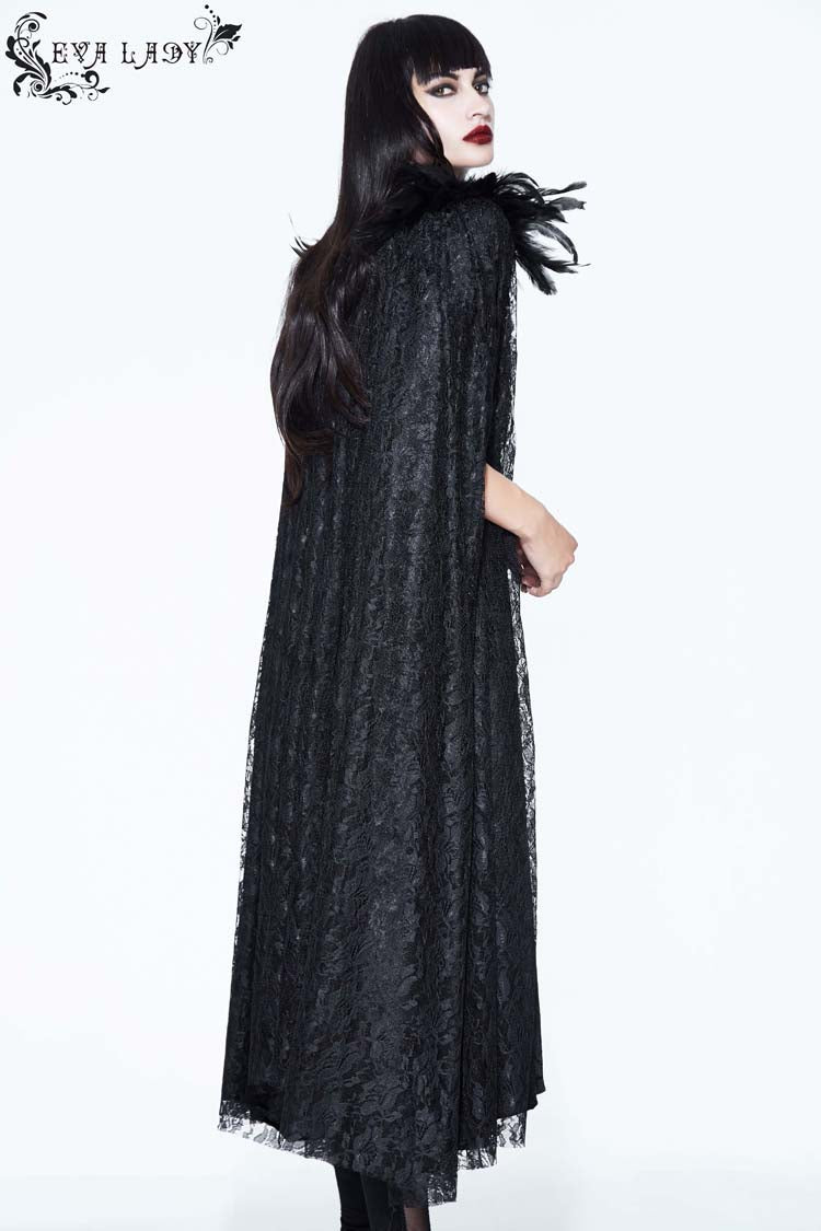 Black Palace Style Lace Long Women's Gothic Cloak - Product - 5