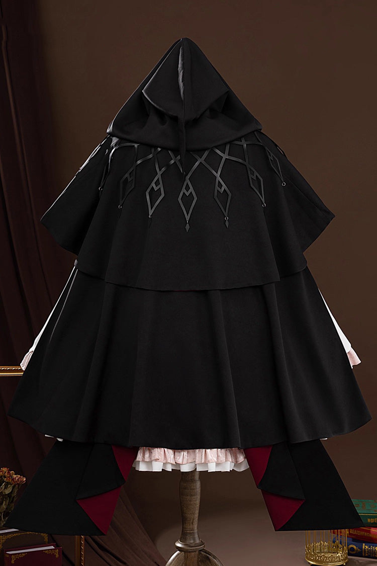 Black Yog-Sothoth’s Courtyard Cosplay Tereboka Little Reaper Long Sleeves Ruffle Cardigan Bowknot Lace Hooded Gothic Lolita Dress Set - Product - 3