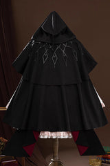 Black Yog-Sothoth’s Courtyard Cosplay Tereboka Little Reaper Long Sleeves Ruffle Cardigan Bowknot Lace Hooded Gothic Lolita Dress Set - Product - 3