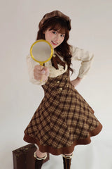 Brown [Broken Pocket Watch] Sleeveless Printed Classic Lolita Bust-Support Jsk Dress - Product - 10