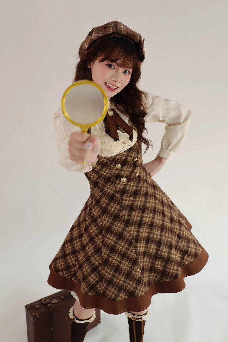Brown [Broken Pocket Watch] Sleeveless Printed Classic Lolita Bust-Support Jsk Dress - Product - 10