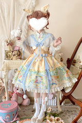 Multi-Color Fairy Rabbit Print Ruffle Bowknot Sweet Chinese Style Princess Lolita Dress - Product - 7