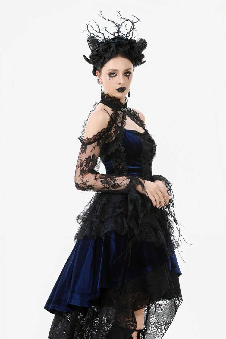 Black Off Shoulder Long Sleeves Sheer Floral Lace Women's Gothic Shrug - Product - 2