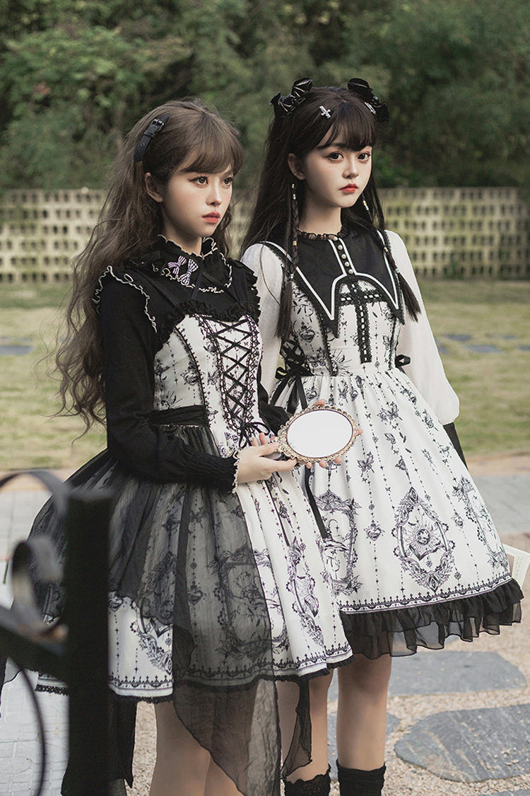 Black/White Sleeveless Butterfly Magic Print Gothic Lolita JSK Dress - Product - 5
