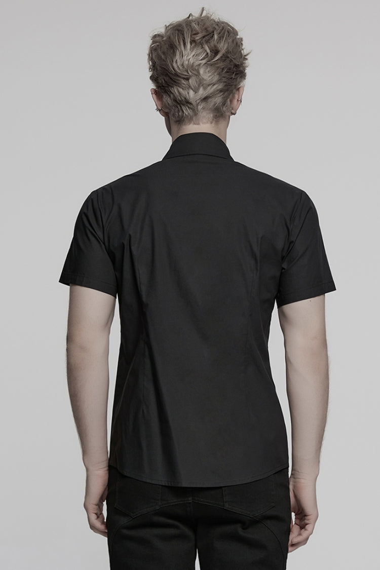 Black Lapel Collar Short Sleeves Men's Pocket Eyelet Punk Blouse - Product - 3