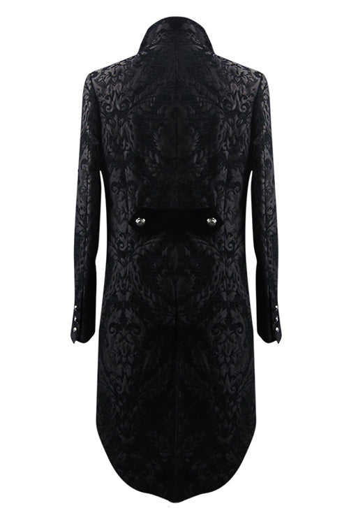 Black Gothic Jacquard Mens Coat With Slit - Product - 6