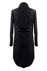 Black Gothic Jacquard Mens Coat With Slit - Product - 6