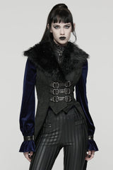 Black Sleeveless Jacquard Buckled Swallow-tailed Women's Gothic Vest - Black - 1