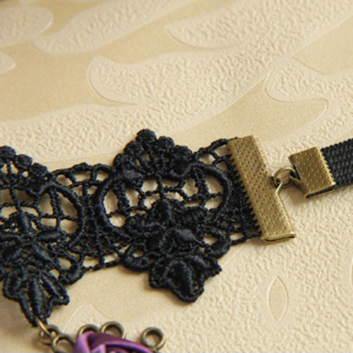 Black Lace Retro Wedding Cross Purple Rose Flower Female Gothic Lolita Armband Bracelet - Product - 7