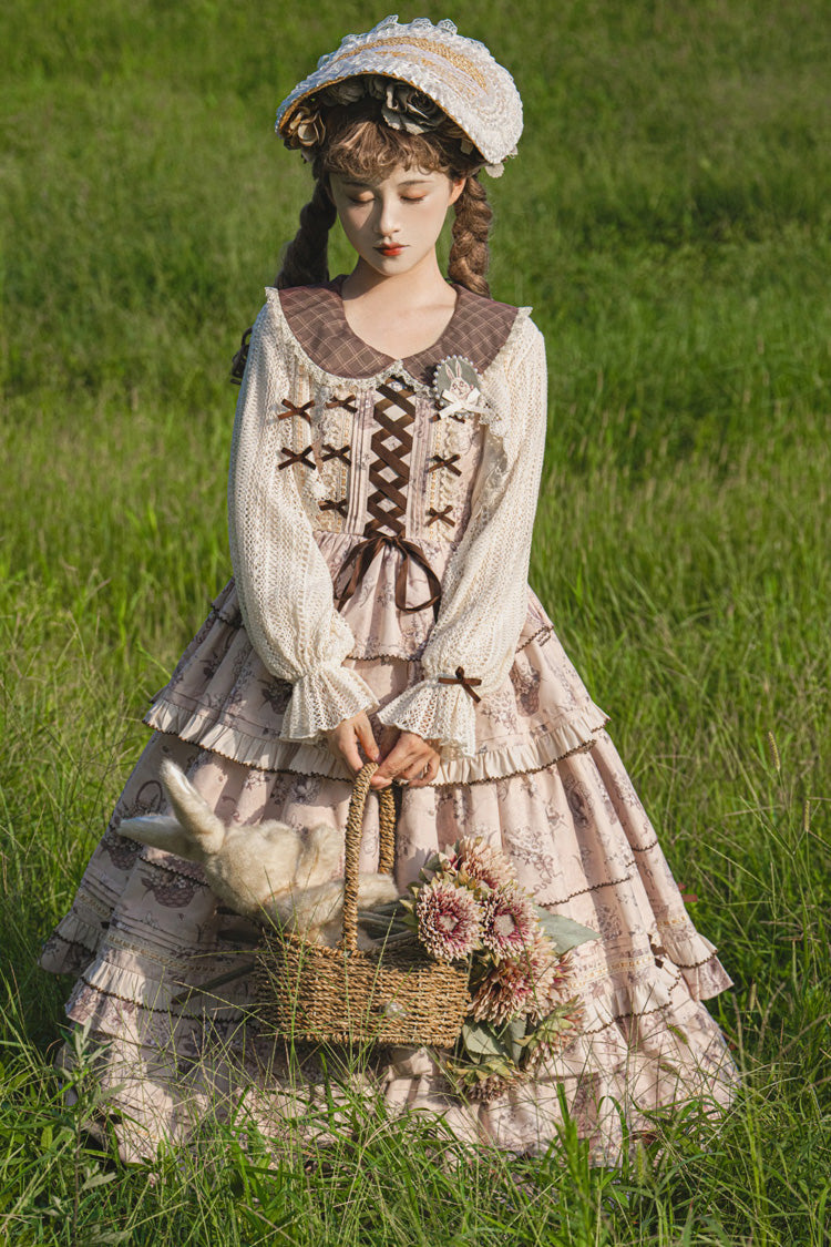 Multi-Color Evening Time Multi-Layered Print Ruffle Bowknot Lace-Up Sweet Elegant (Dress Only) detail view 2