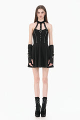 Black Buckled Zippered Women's Punk Halterneck Dress - Product - 9