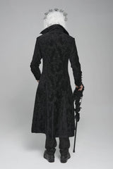 Black Diamante Stand Collar Long Sleeves Printed Zippered Men's Gothic Long Coat - Product - 6