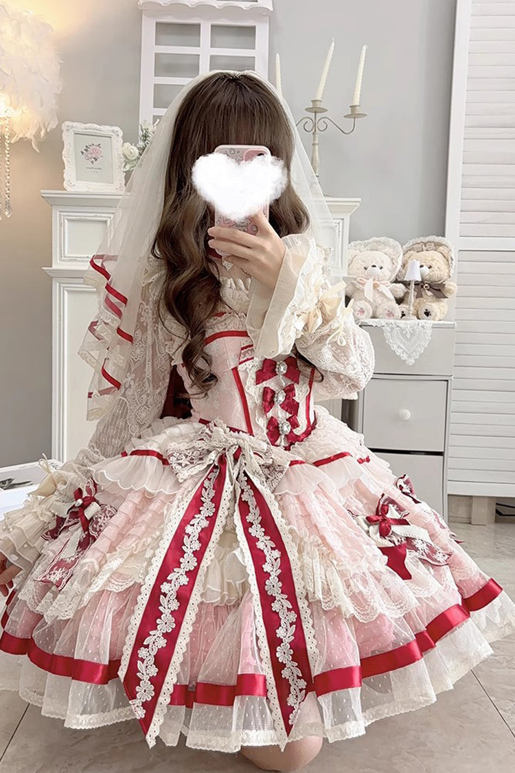 Pink [Moonstone] Sleeveless Ruffle Embroidery Bowknot Lace Fishbone Sweet Princess Lolita Dress - Product - 12