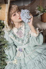 Green Long Sleeves Ruffle Embroidery Bowknot Sweet Plus Size Elegant Lolita Dress - Product - 5