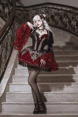 Black/Red [Blood Clan Feast] Ruffle Embroidery Lace Gothic Lolita Jsk Dress Set - Product - 7