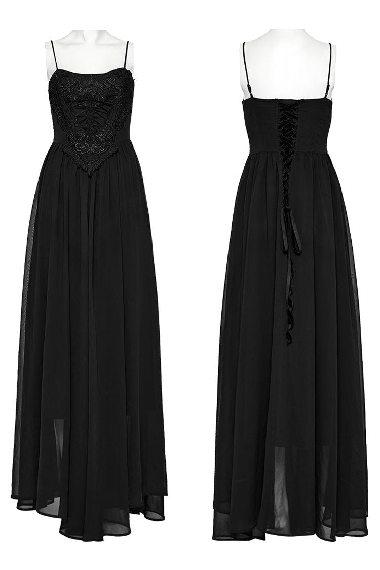Black Floral Embroidery Lace-Up Women's Gothic Slip Dress - Product - 5