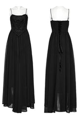 Black Floral Embroidery Lace-Up Women's Gothic Slip Dress - Product - 5