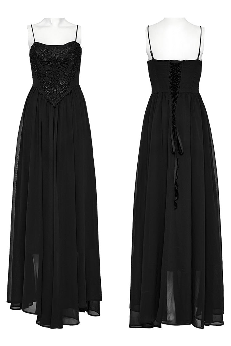 Black Floral Embroidery Lace-Up Women's Gothic Slip Dress - Product - 5