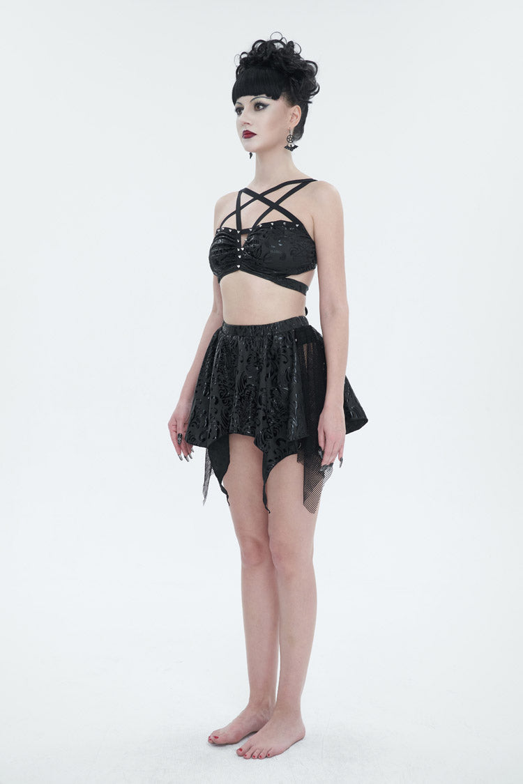 Black Pentagram Print Strap Two Piece Women's Gothic Swimsuit - Product - 3