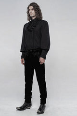 Black Lapel Collar Long Lantern Sleeves Mens Gothic Gorgeous Blouse - Product - 4