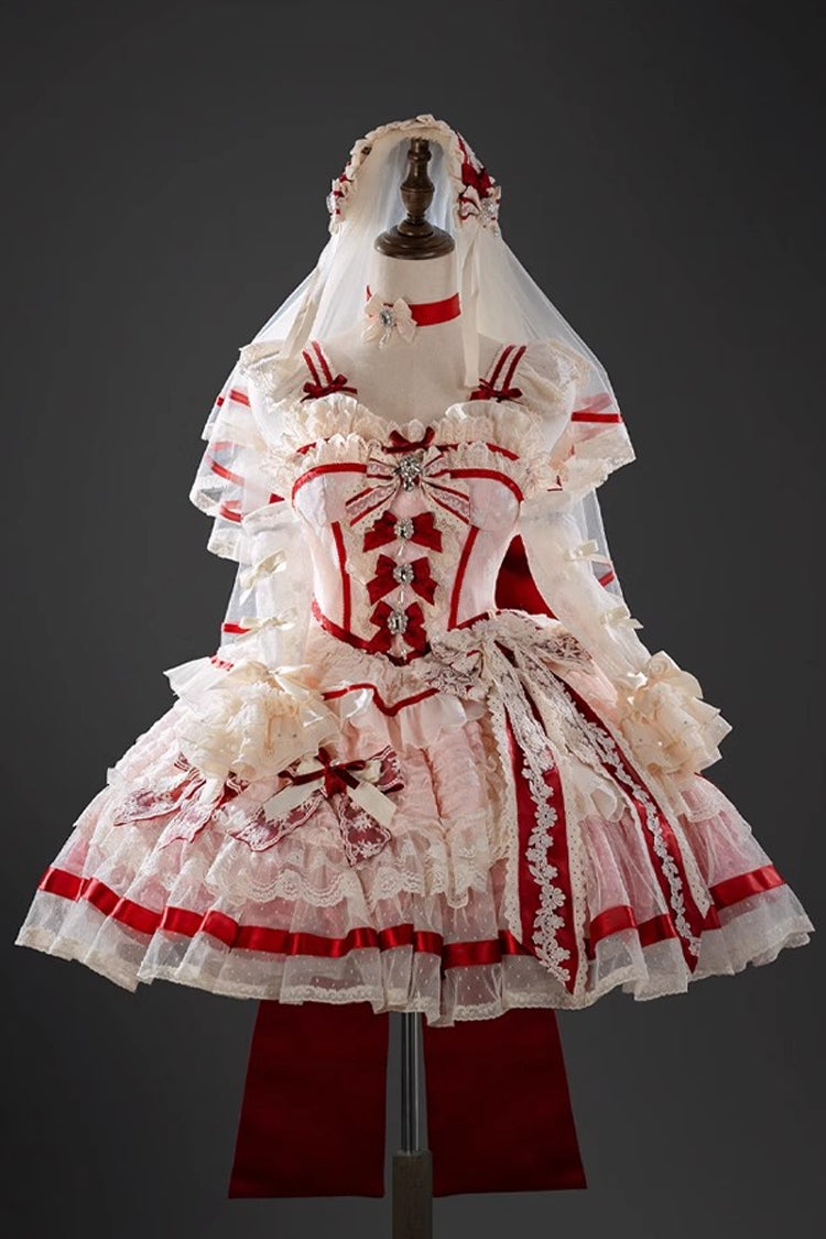 Pink [Moonstone] Sleeveless Ruffle Embroidery Bowknot Lace Fishbone Sweet Princess Lolita Dress - Product - 4