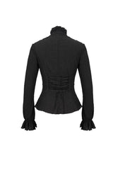 Black Lace High Neck Three Dimensional Embroidered Lantern Trumpet Sleeves Women's Gothic Shirt - Product - 8