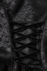 Black Plush Lapel Collar Long Sleeves Buckle Straps Women's Gothic Coat - Product - 8