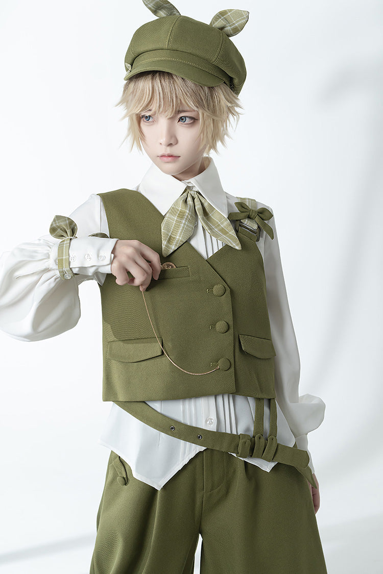 Matcha Green Cute and Handsome Secret Morning Post Series Ouji Lolita Vest - Product - 5