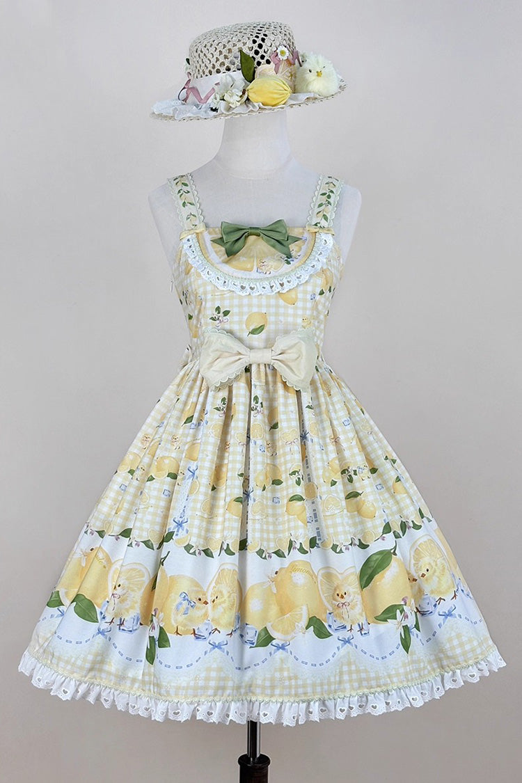 Yellow [Lemon Chicken] Print Ruffle Bowknot Lace Sweet Lolita Jsk Dress - Product - 4