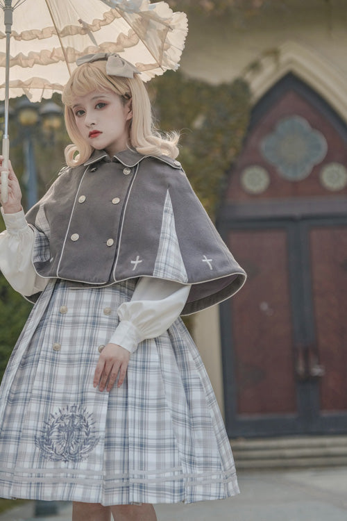 Grey Royal Detective Stripe Print Long Sleeves Classic Lolita OP Dress - Product - 2