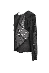 Black A Variety Of Mesh Materials Stitching Unedged Broken Holes Round Collar Men's Punk T-Shirt - Product - 6