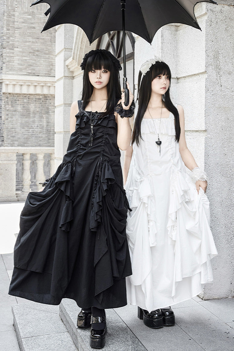 White [Dream] Sleeveless Ruffle Gothic Lolita Strap Dress - Product - 3