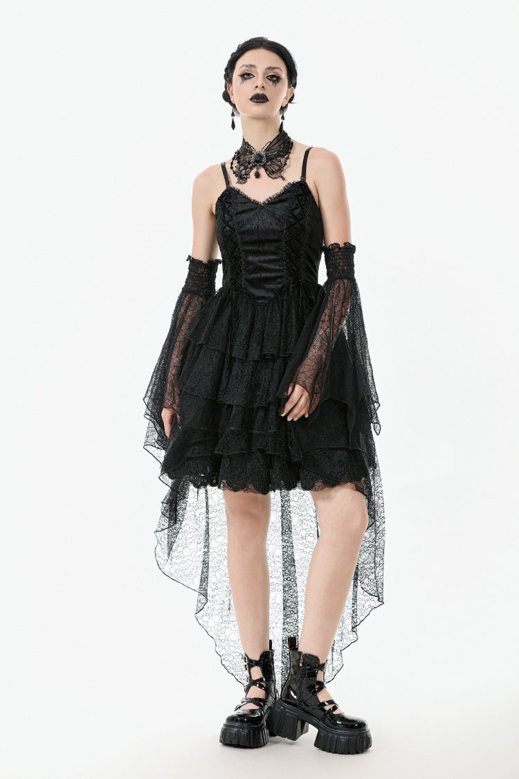 Black Sleeveless Multi-Layered Lace Women's Gothic Fishtail Slip Dress Graduation Dress - Product - 7
