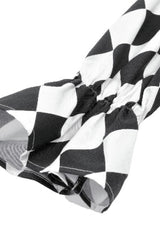 Black/White Harlequin Collar Diamond Pattern Color-Blocked Long Puff Flare Sleeves Women's Gothic Blouse - Product - 16
