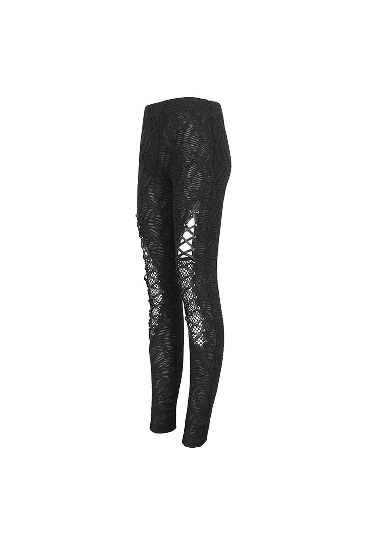Black Strappy Mesh Splice Ruched Women's Punk Leggings - Product - 8