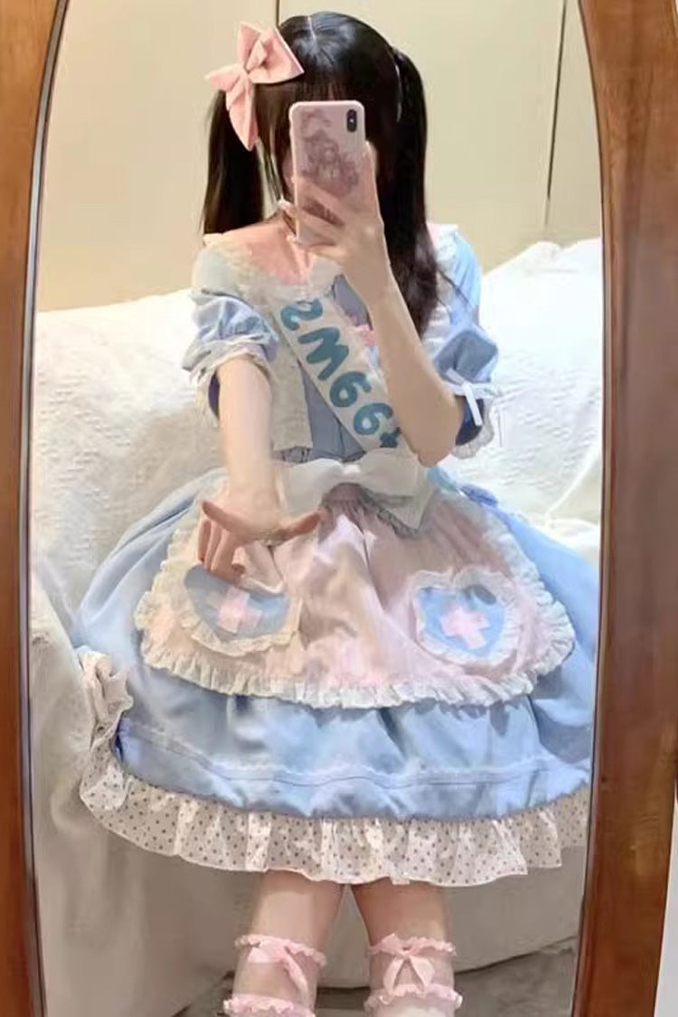 Blue Short Sleeves Love Redemption Print Ruffle Bowknot Lolita Dress - Product - 4