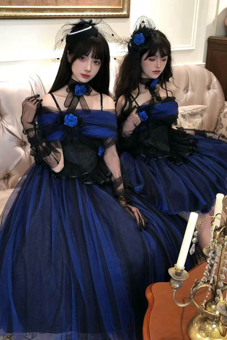 Klein Blue [Echo of Diana] Off Shoulder Ruffled Lace Gothic Lolita Dress - Product - 13