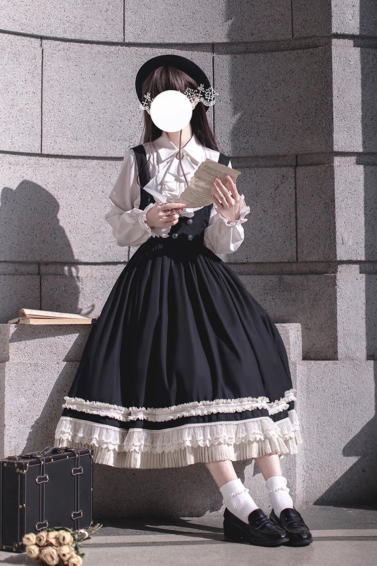 Black [Hathaway] Ruffle Bowknot Lace Elegant Lolita Jumper Dress - Product - 3