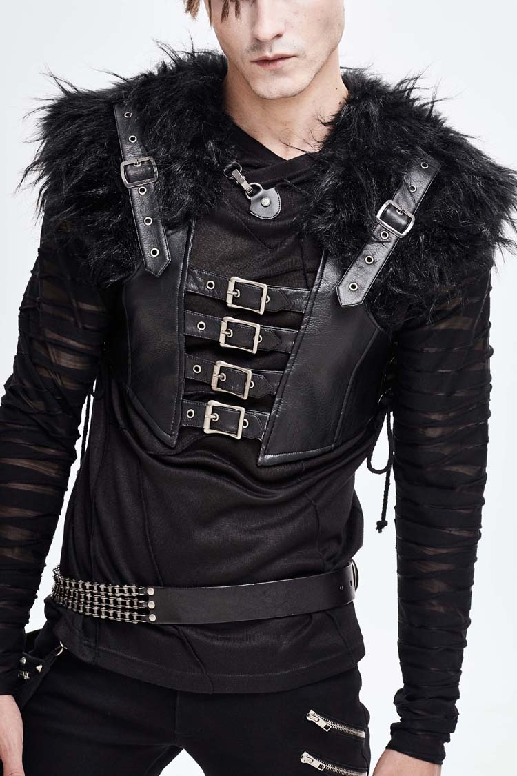 Black Lace-Up Mens Steampunk Vest - Black - 1