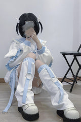 White/Blue Letter from an Angel Long Sleeves Print Jirai Kei Handsome Coat - Product - 4