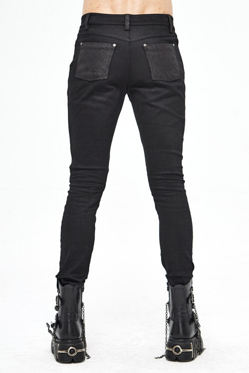 Black Punk Glued Fake Two Pieces Mens Pants - Product - 6