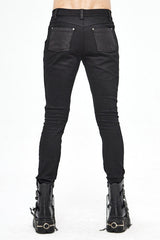 Black Punk Glued Fake Two Pieces Mens Pants - Product - 6