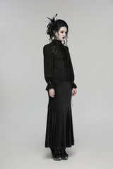 Black Stand Collar Long Sleeves Lace Lace-Up Slim Women's Gothic Blouse - Product - 3