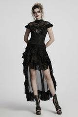 Black Drawstring Hollow Lace Women's Punk Skirt - Product - 4