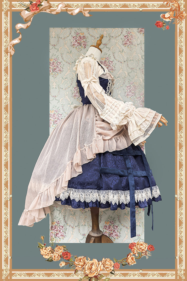[Lilith’s Cage] Sleeveless Print Ruffle Bowknot Lace-Up Gothic Elegant Lolita Jsk Dress 2 Colors - Product - 10