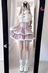 Jirai Kei Off Shoulder Long Sleeves Bow Lace Pearl-Decorated Sweet Knitwear 2 Colors - Product - 6